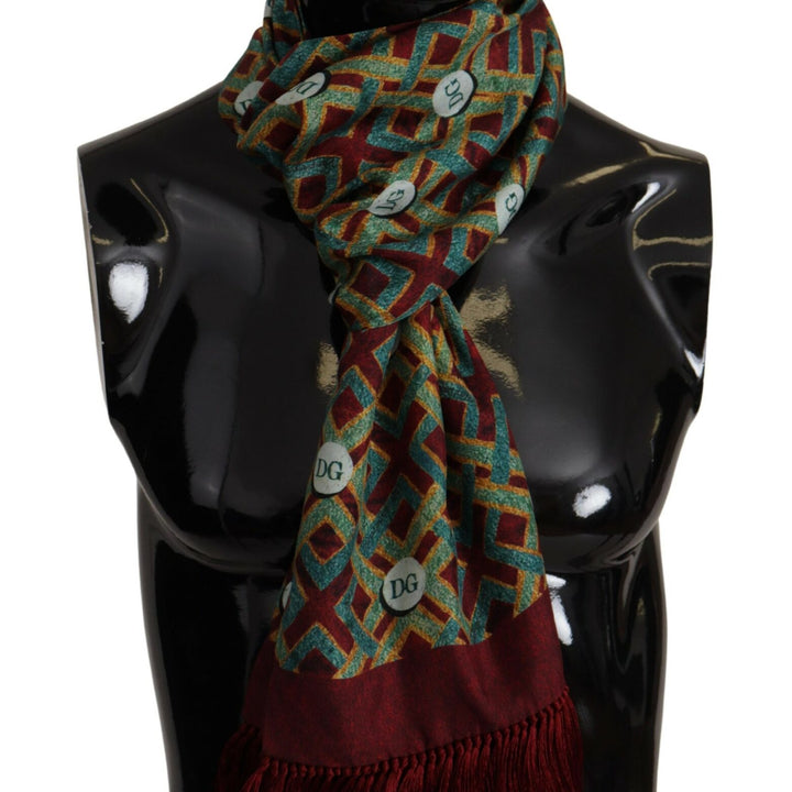 Dolce & Gabbana Multicolor DG Logo Shawl Warm Neck Wrap Fringe Scarf