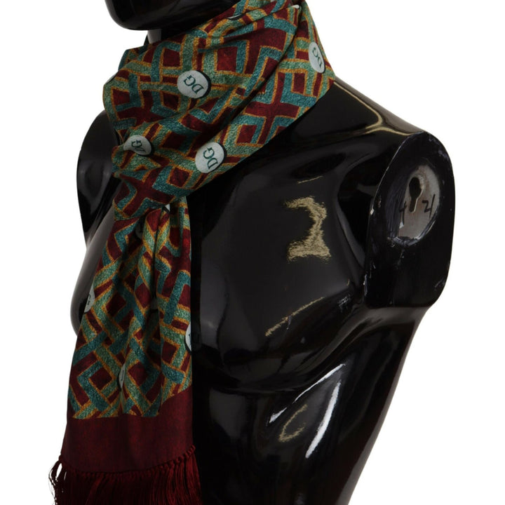 Dolce & Gabbana Multicolor DG Logo Shawl Warm Neck Wrap Fringe Scarf