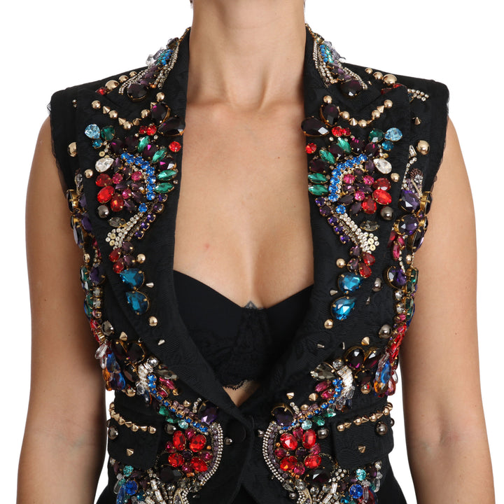 Dolce & Gabbana Black Crystal Sicily Vest Waistcoat