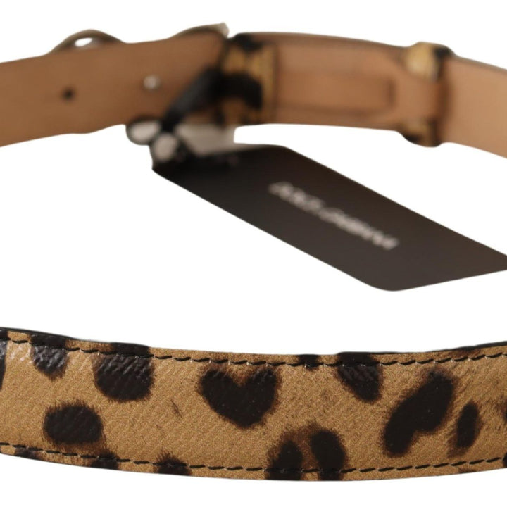 Dolce & Gabbana Brown Leopard Leather DG Crystals Buckle Belt