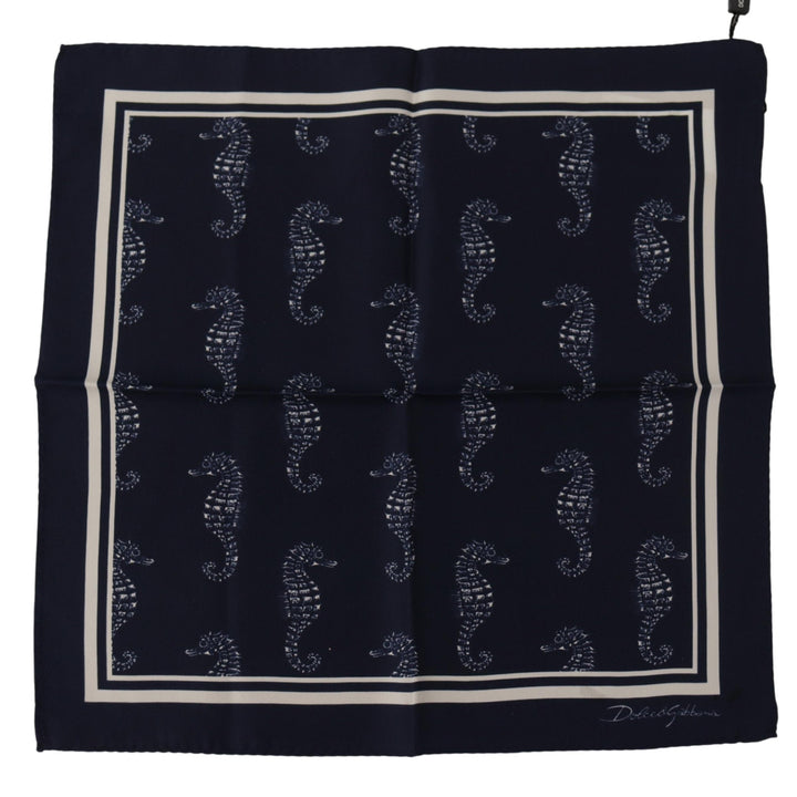 Dolce & Gabbana Blue Seahorse DG Printed Square Handkerchief Scarf