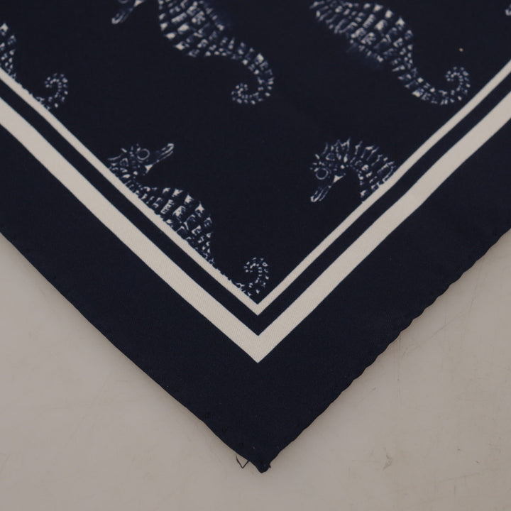 Dolce & Gabbana Blue Seahorse DG Printed Square Handkerchief Scarf