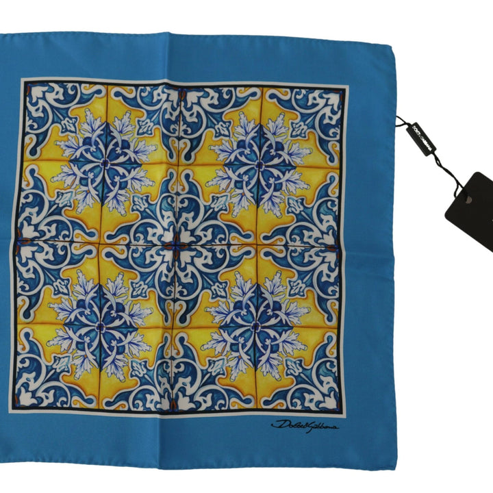 Dolce & Gabbana Blue Majolica Pattern Square Handkerchief Scarf