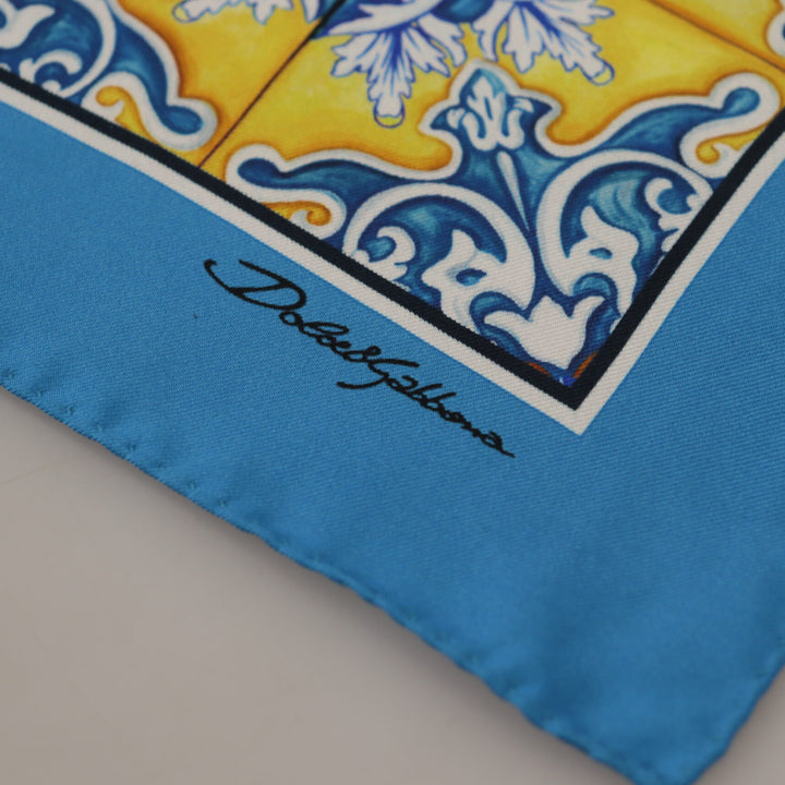 Dolce & Gabbana Blue Majolica Pattern Square Handkerchief Scarf