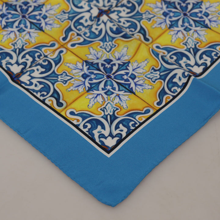 Dolce & Gabbana Blue Majolica Pattern Square Handkerchief Scarf