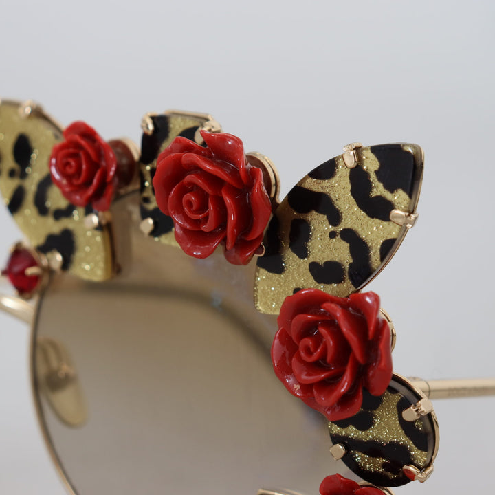 Dolce & Gabbana Gold Metal Frame Roses Embellished DG2207B Sunglasses