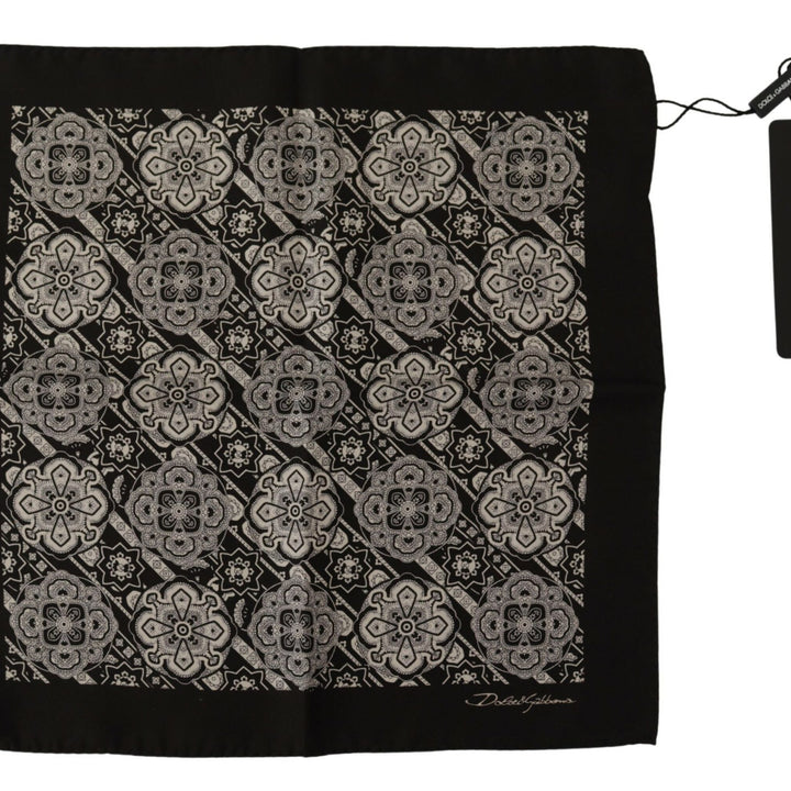 Dolce & Gabbana Black Patterned DG Printed Square Handkerchief Scarf