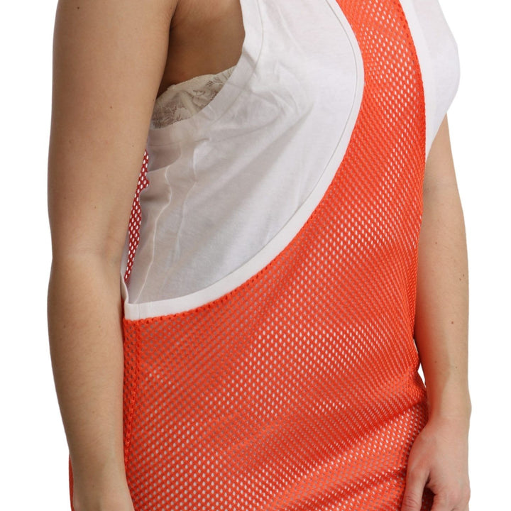 Dsquared² Orange White Crewneck Sleeveless Tank T-shirt Dress Top