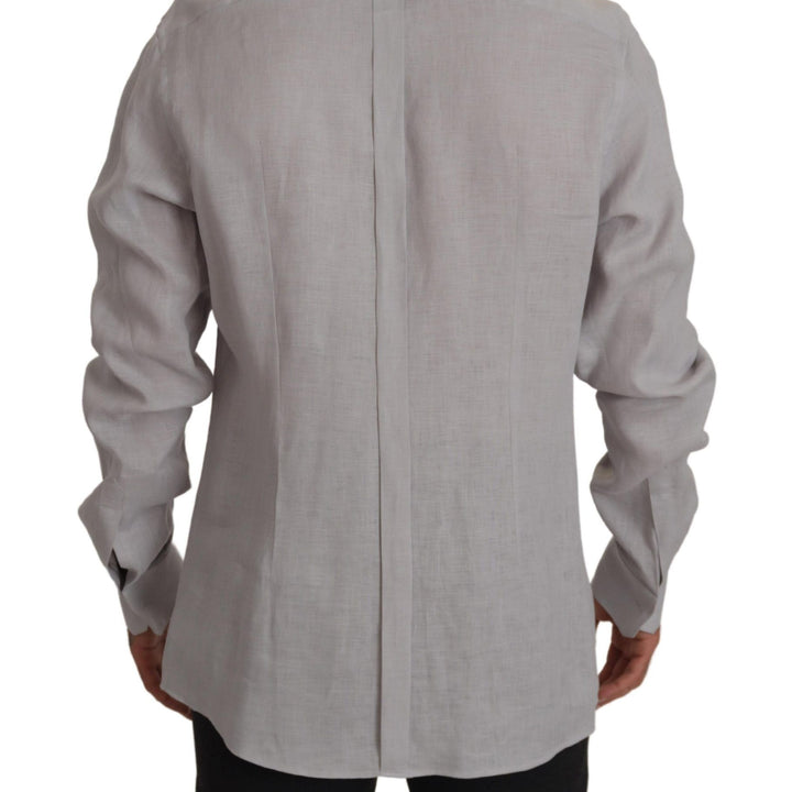 Dolce & Gabbana Gray Linen Long Sleeves Formal GOLD Shirt