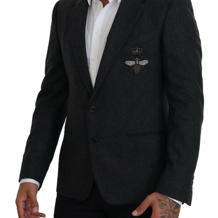 Dolce & Gabbana Gray Wool Crown Bee Formal Blazer
