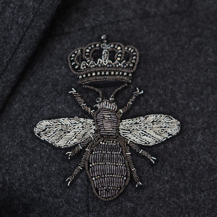 Dolce & Gabbana Gray Wool Crown Bee Formal Blazer