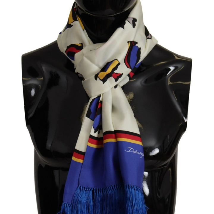 Dolce & Gabbana Multicolor Fish Printed Shawl Neck Wrap Fringe Scarf