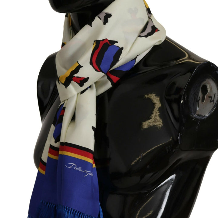 Dolce & Gabbana Multicolor Fish Printed Shawl Neck Wrap Fringe Scarf