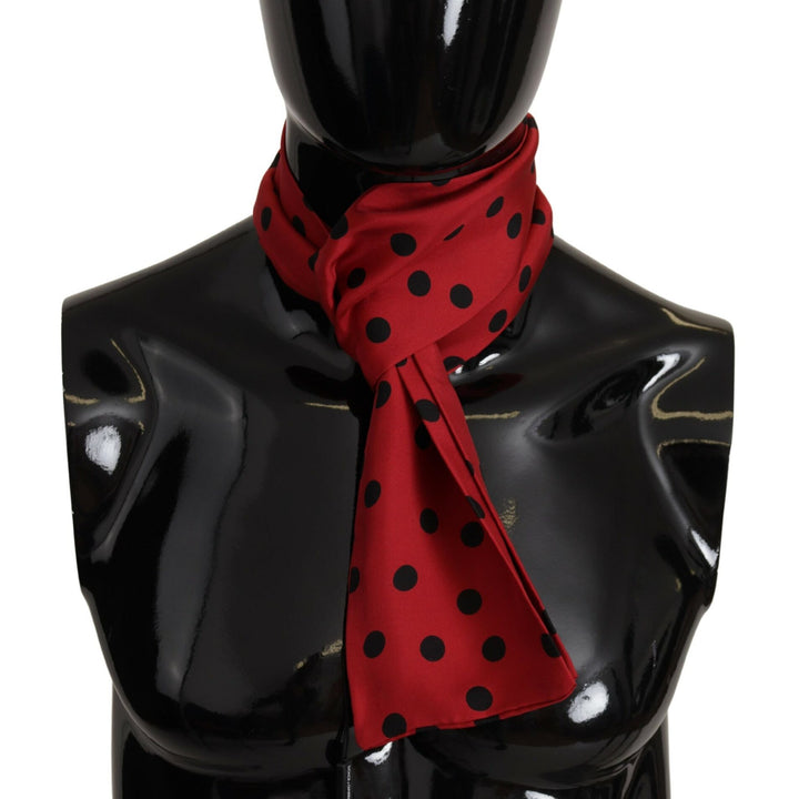 Dolce & Gabbana Red Polka Dot Silk Shawl Neck Wrap Scarf