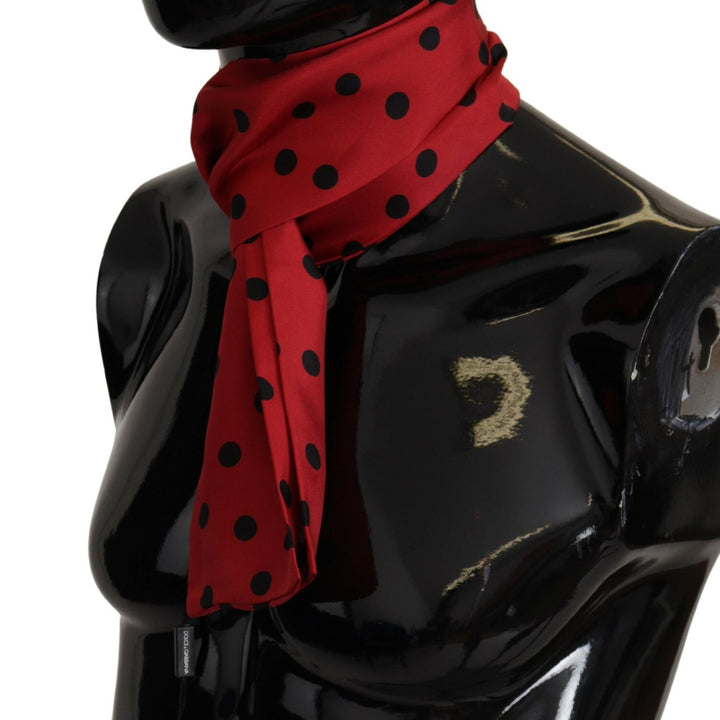 Dolce & Gabbana Red Polka Dot Silk Shawl Neck Wrap Scarf