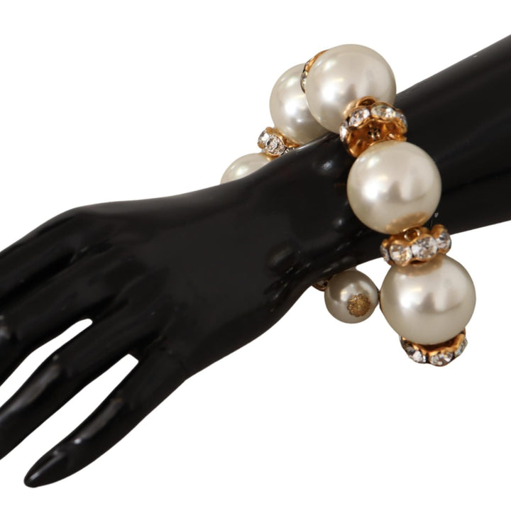 Dolce & Gabbana Gold Tone Brass Crystal Maxi Pearl Embellished Bracelet