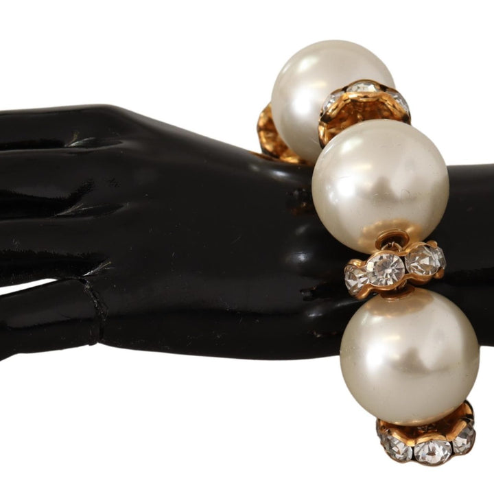 Dolce & Gabbana Gold Tone Brass Crystal Maxi Pearl Embellished Bracelet