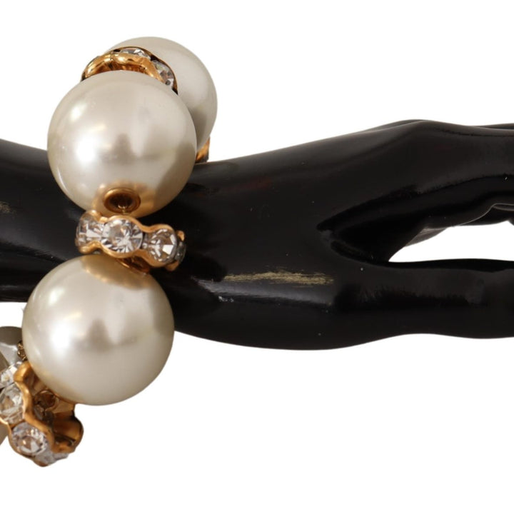 Dolce & Gabbana Gold Tone Brass Crystal Maxi Pearl Embellished Bracelet