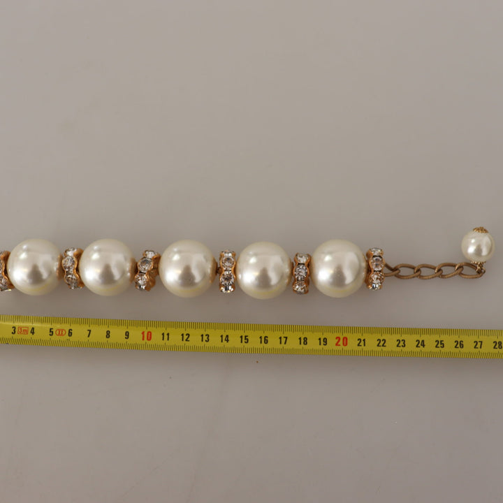 Dolce & Gabbana Gold Tone Brass Crystal Maxi Pearl Embellished Bracelet