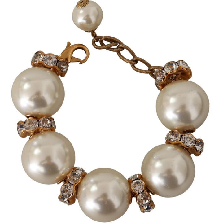 Dolce & Gabbana Gold Tone Brass Crystal Maxi Pearl Embellished Bracelet