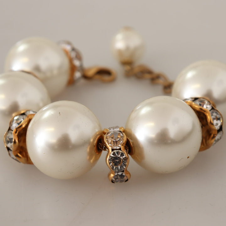 Dolce & Gabbana Gold Tone Brass Crystal Maxi Pearl Embellished Bracelet