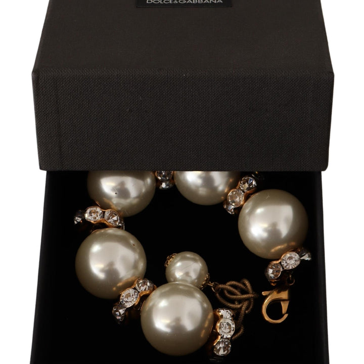 Dolce & Gabbana Gold Tone Brass Crystal Maxi Pearl Embellished Bracelet