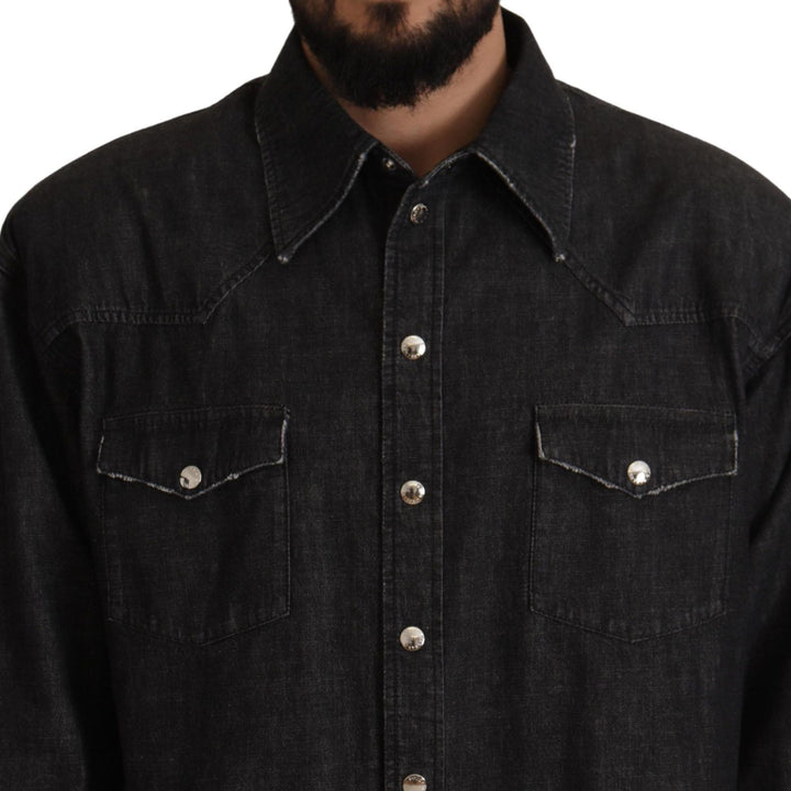 Dolce & Gabbana Gray Cotton Stretch Button Down Denim Shirt