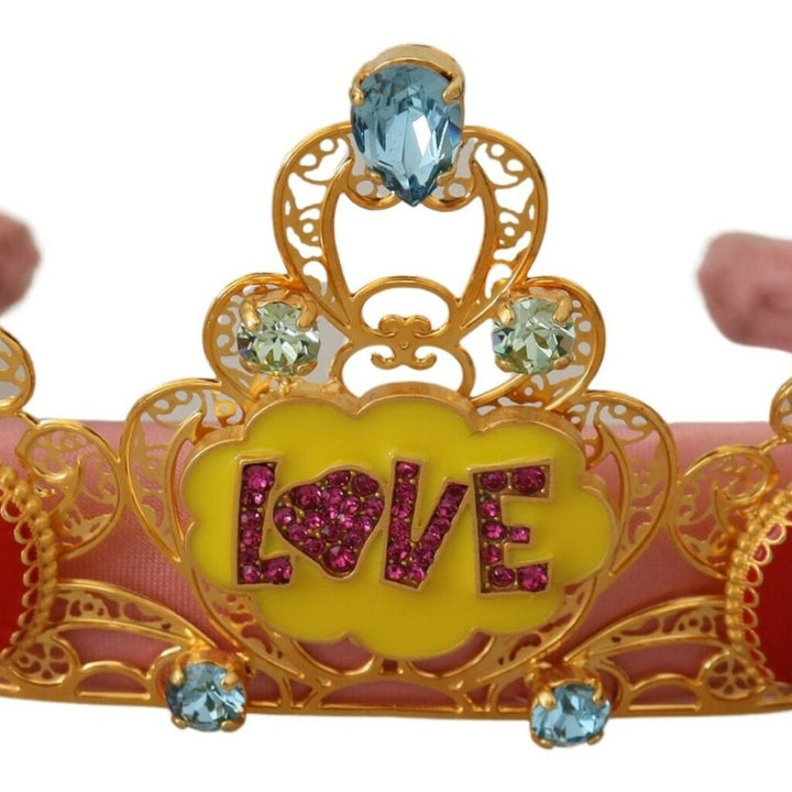 Dolce & Gabbana Multicolor Crystals Flower Love Crown Headband Diadem