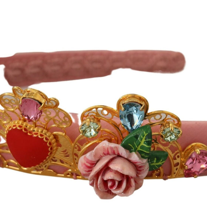 Dolce & Gabbana Multicolor Crystals Flower Love Crown Headband Diadem