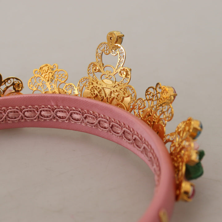 Dolce & Gabbana Multicolor Crystals Flower Love Crown Headband Diadem
