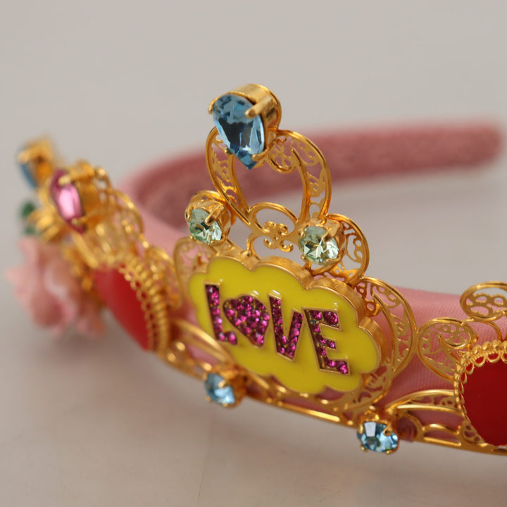 Dolce & Gabbana Multicolor Crystals Flower Love Crown Headband Diadem