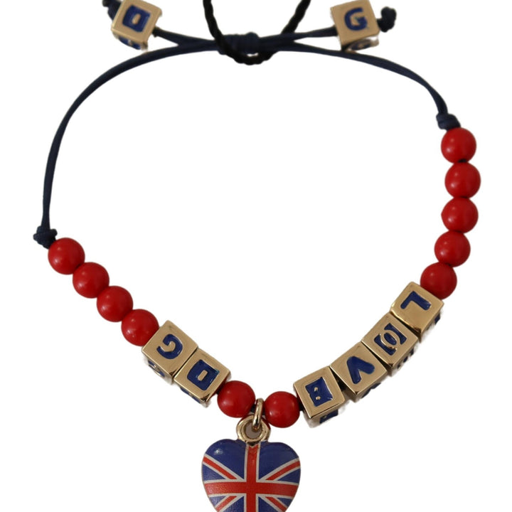 Dolce & Gabbana Red Blue Beaded DG LOVES LONDON Flag Branded Bracelet