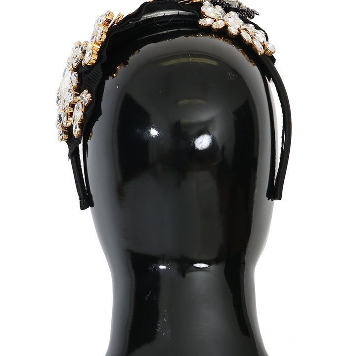 Dolce & Gabbana Black Crystal White Hair Parrucchiera Headband Diadem