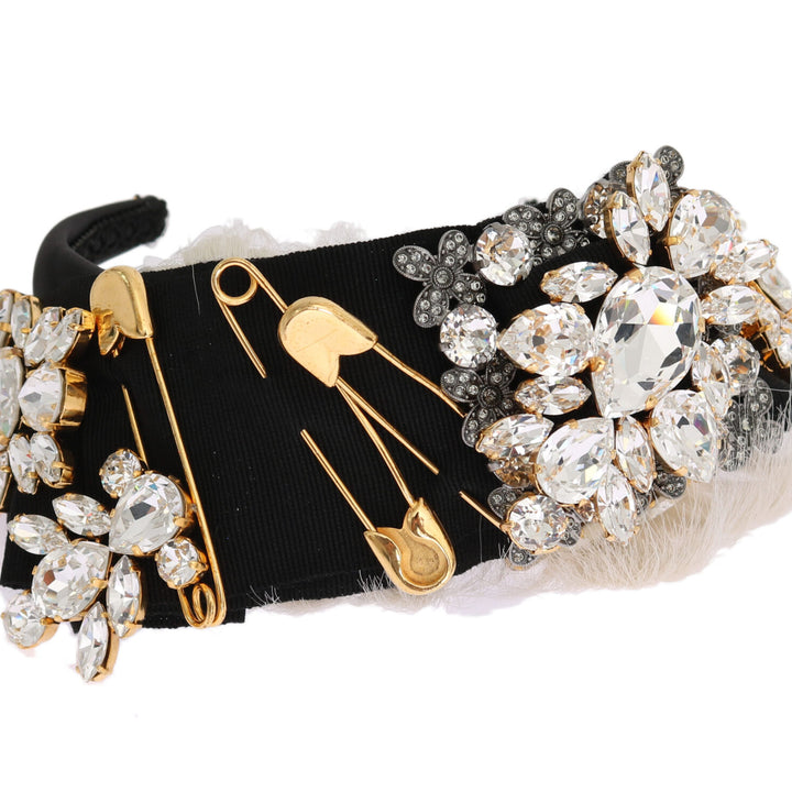 Dolce & Gabbana Black Crystal White Hair Parrucchiera Headband Diadem