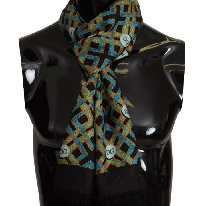 Dolce & Gabbana Multicolor DG Logo Shawl Warm Neck Wrap Fringe Scarf