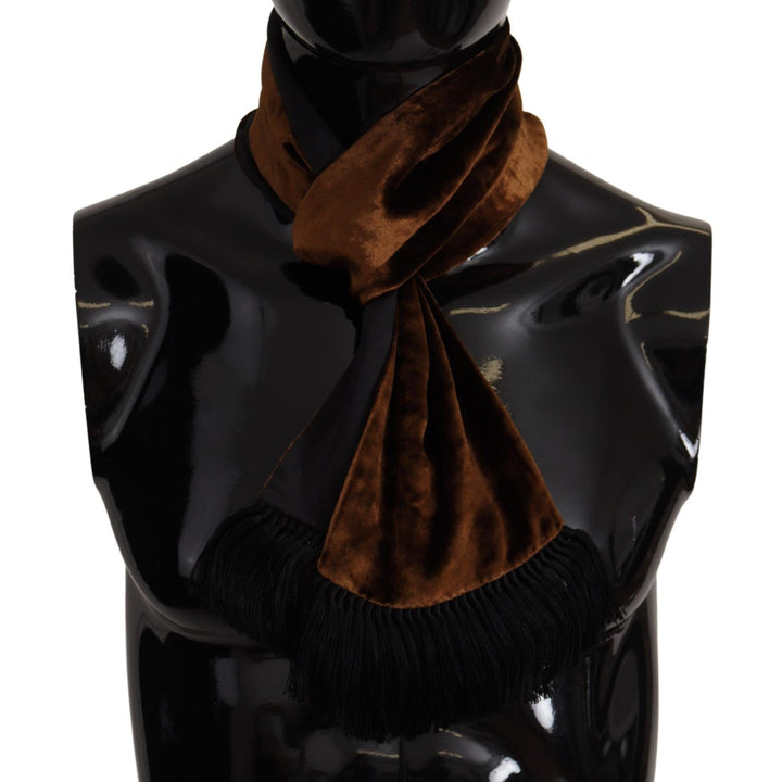 Dolce & Gabbana Brown Shawl Velvet Neck Wrap Fringe Viscose Scarf