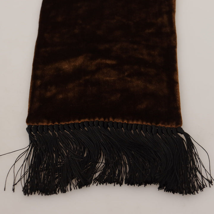 Dolce & Gabbana Brown Shawl Velvet Neck Wrap Fringe Viscose Scarf