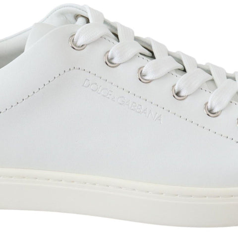 Dolce & Gabbana White Yellow Leather Low Top  Sneakers Shoes