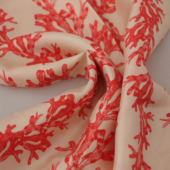 Dolce & Gabbana White Red Coral Print Shawl Wrap Fringe Scarf