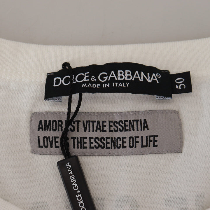 Dolce & Gabbana White Printed Short Sleeves Mens T-shirt