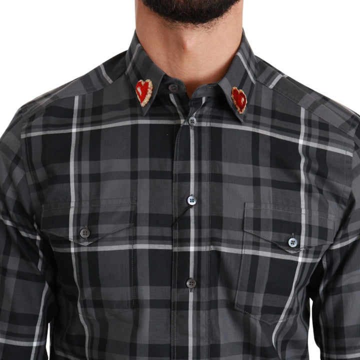 Dolce & Gabbana Gray Checkered Heart Collar MARTINI Shirt