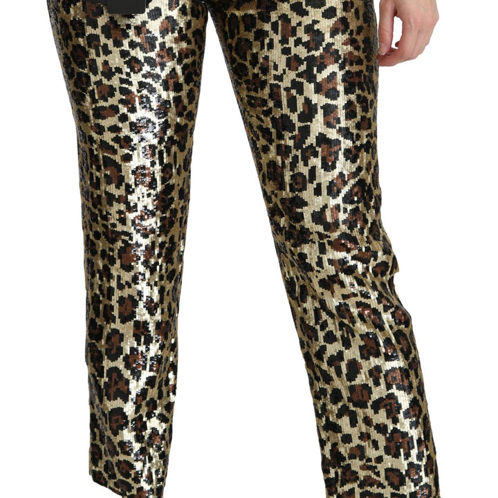 Dolce & Gabbana Brown Leopard Sequined High Waist Pants