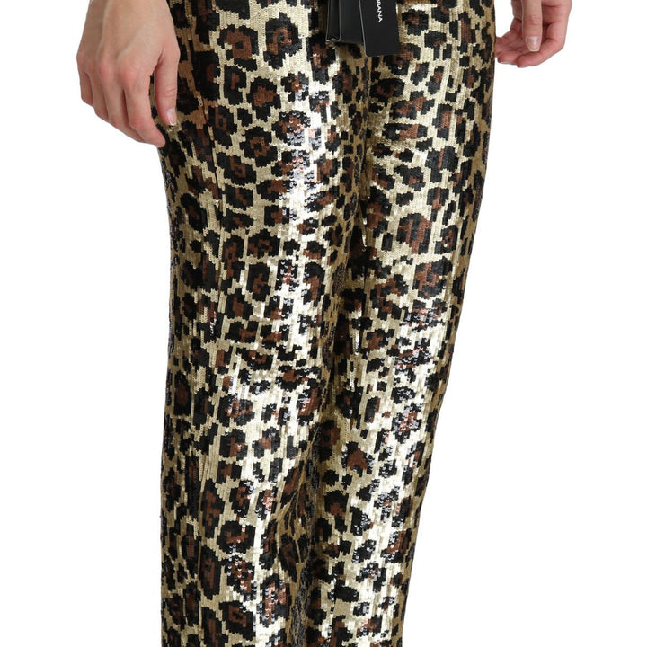 Dolce & Gabbana Brown Leopard Sequined High Waist Pants