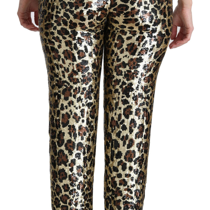 Dolce & Gabbana Brown Leopard Sequined High Waist Pants