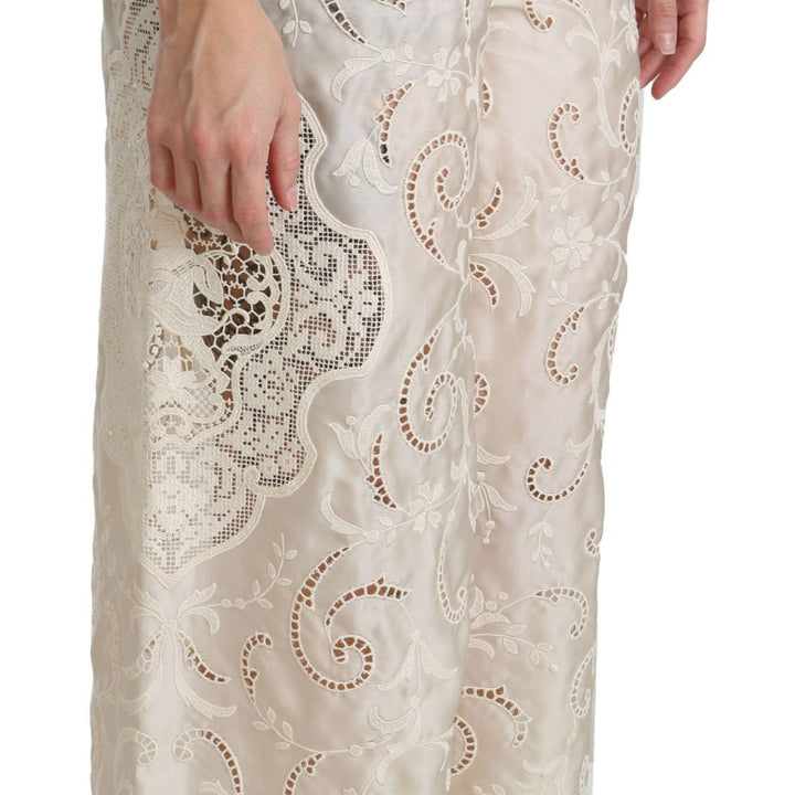 Dolce & Gabbana Cream Lace High Waist Palazzo Cropped Pants