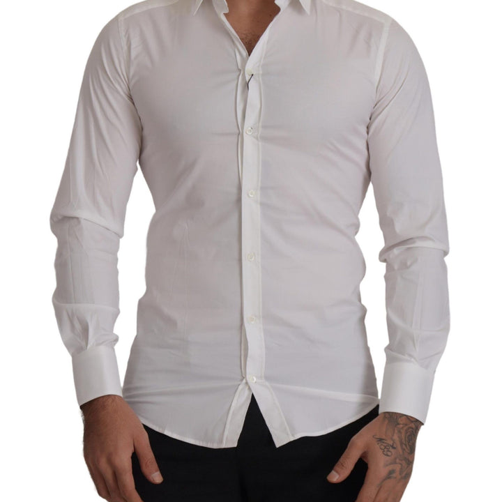 Dolce & Gabbana White Stretch GOLD Slim Fit Dress Shirt