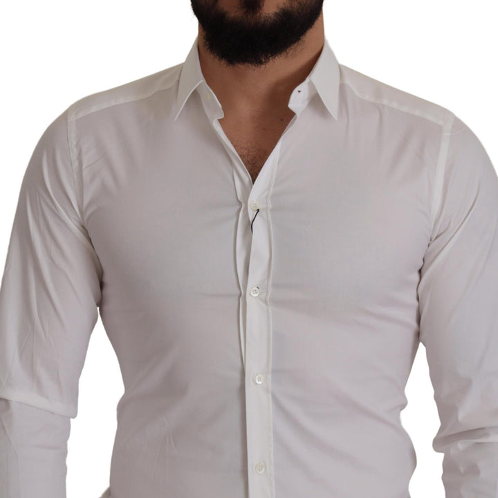 Dolce & Gabbana White Stretch GOLD Slim Fit Dress Shirt