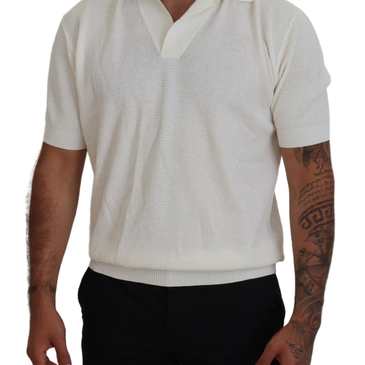 Dolce & Gabbana White Cotton Collared Short Sleeved T-shirt