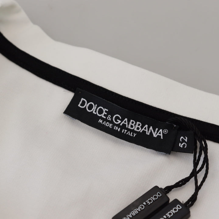 Dolce & Gabbana White Printed Short Sleeves Men T-shirt