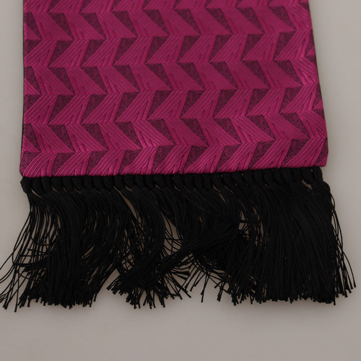 Dolce & Gabbana Magenta Geometric Patterned Shawl Fringe Silk Scarf